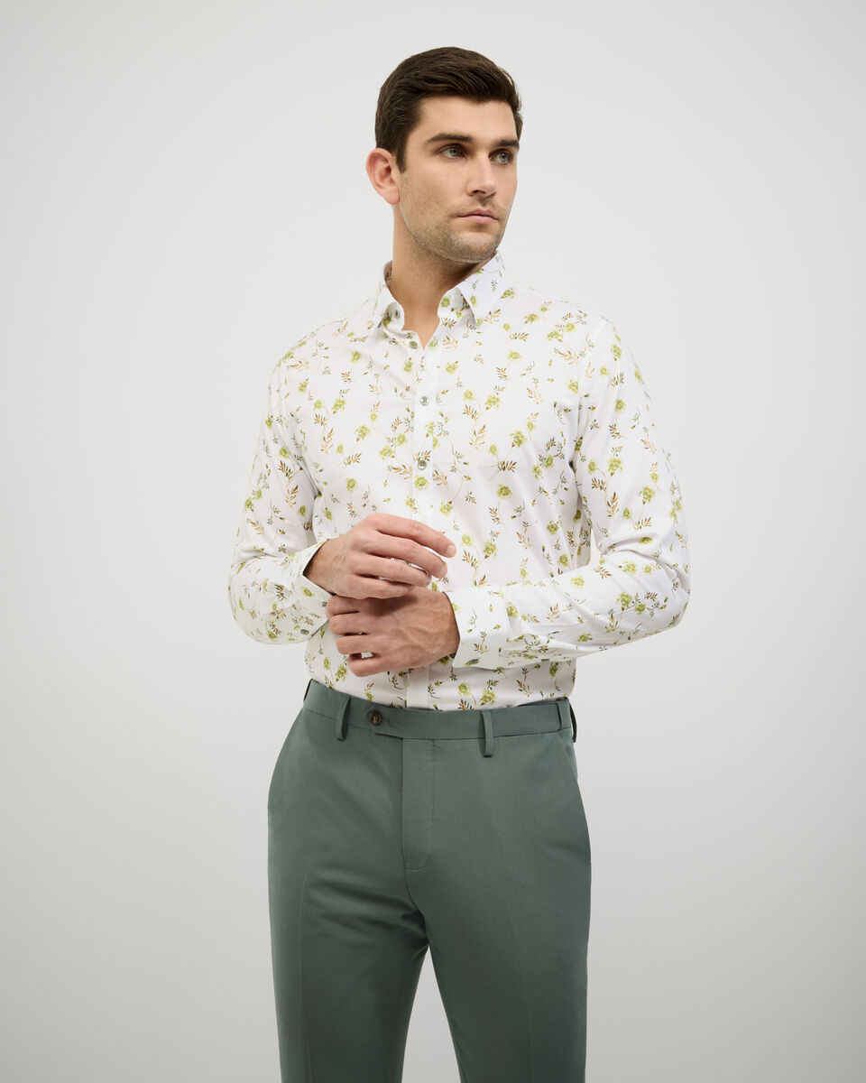 Botanical Floral Print Long Sleeve Shirt, Sage, hi-res